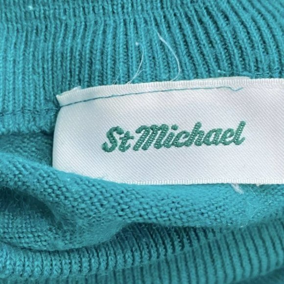 VINTAGE St Michael Green Embroidered Mock  Neck Sweater M - Picture 6 of 11